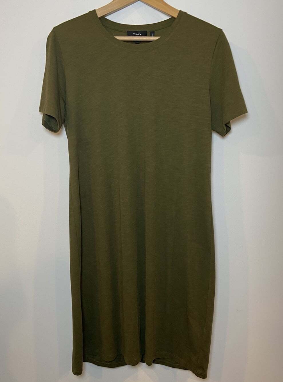Theory T Shirt Dress Modal Short Sleeve Olive Green Size Large L